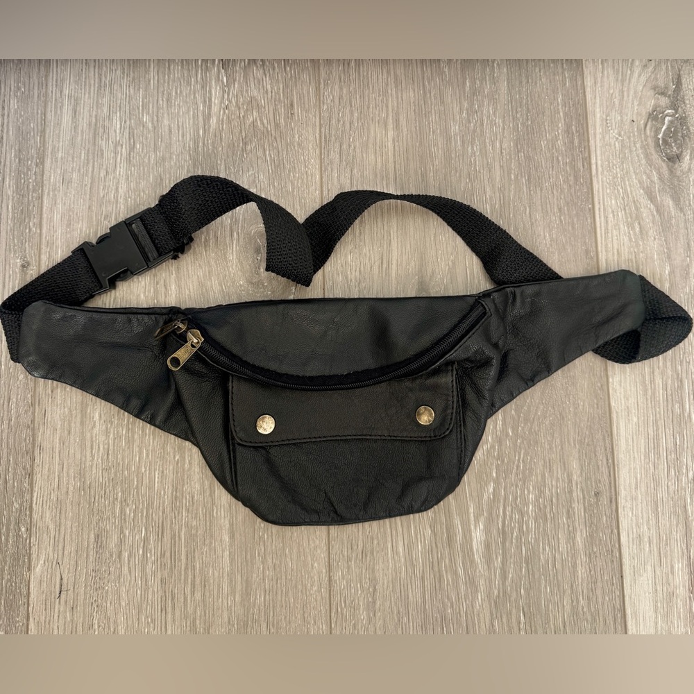 Vintage Leather and Cotton Boss Black Leather Belt Bag Fanny Pack